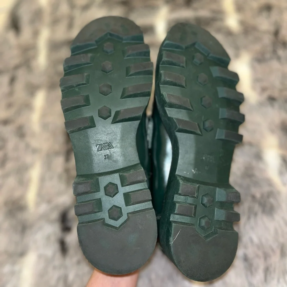 ZARA loafers shoes platform dark green in size 37